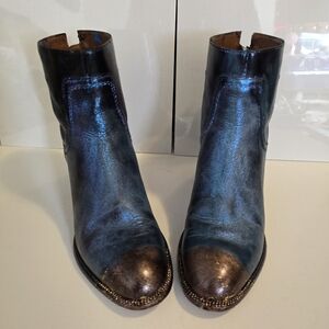 HANDCRAFTED Upcycled Leather Ankle Boots HANDPAINTED Steampunk Booties Size 7